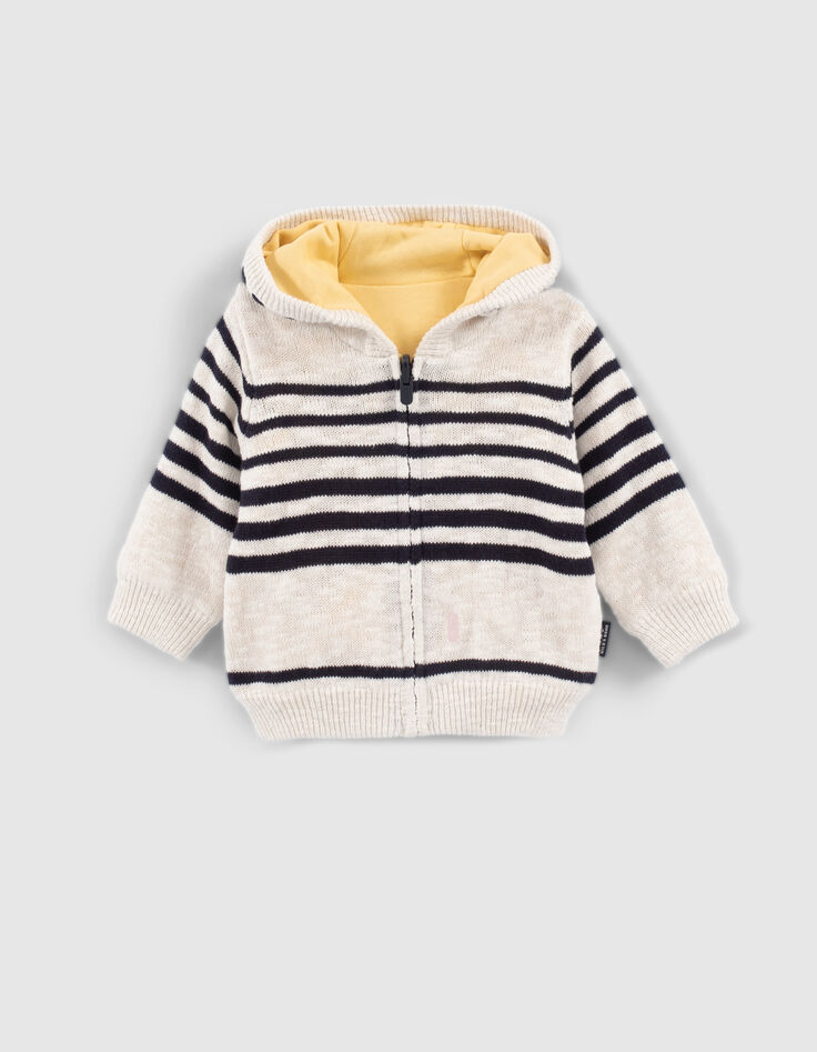 Cardigan réversible rayé et jaune bébé garçon-2