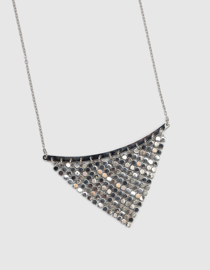 Plastron-halsketting zilverkleurig mesh dames-2