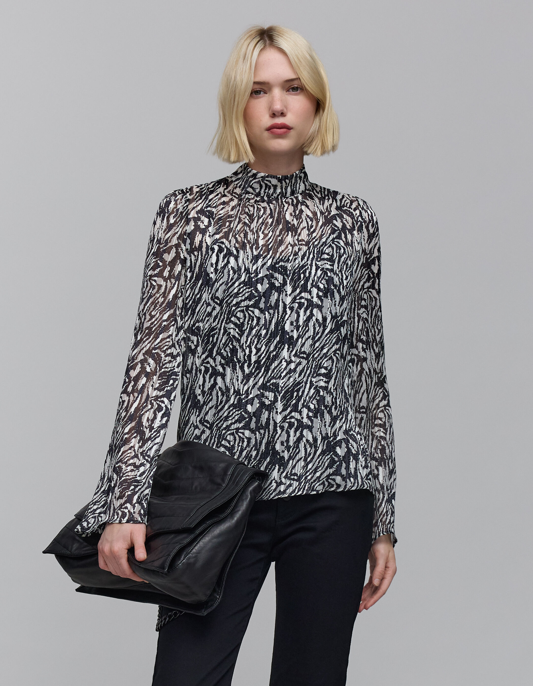Women s ivory zebra lurex print blouse IKKS