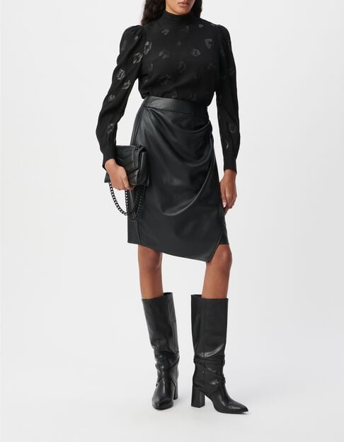 Jupe crayon noire forme portefeuille Femme - IKKS