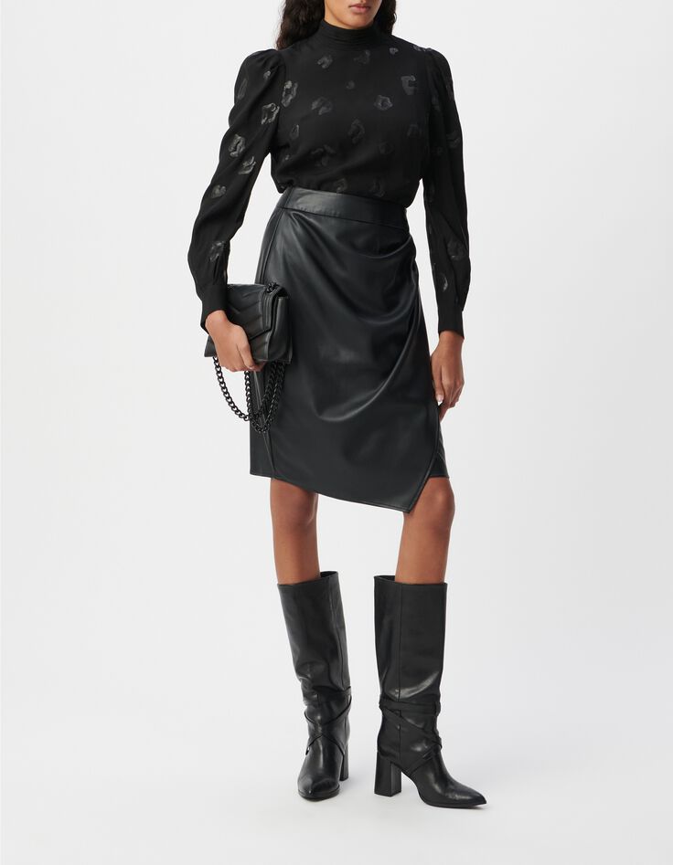 Jupe crayon noire forme portefeuille Femme-1