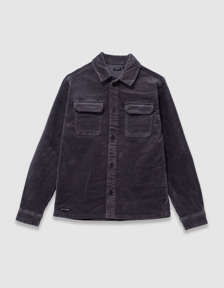 Chemise manches longues grise velours côtelé garçon-4 Chemise manches longues grise velours côtelé garçon-4