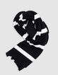 Echarpe noire tricot rayures blanches fille-3