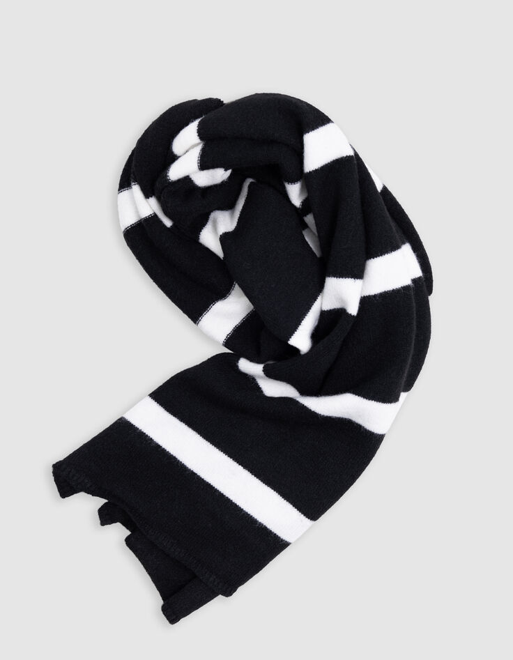 Echarpe noire tricot rayures blanches fille-3