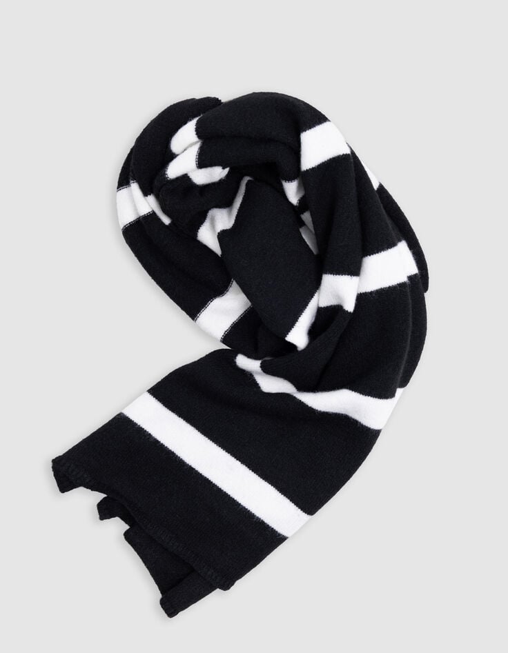 Echarpe noire tricot rayures blanches fille-3 Echarpe noire tricot rayures blanches fille-3