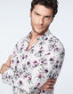 Chemise SLIM mauve imprimé fleurs et feuilles Homme-1