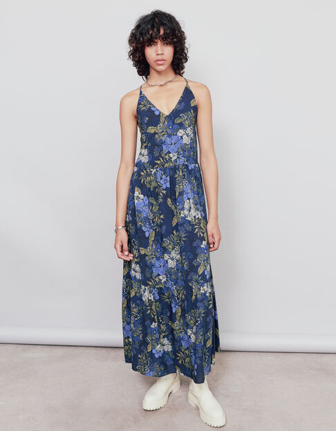 Lange jurk in viscose tropische bloemenprint dames