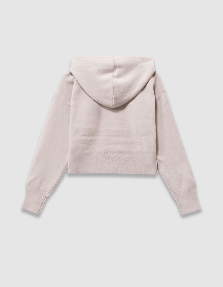 Girls’ beige knit hoodie with slogans-5
