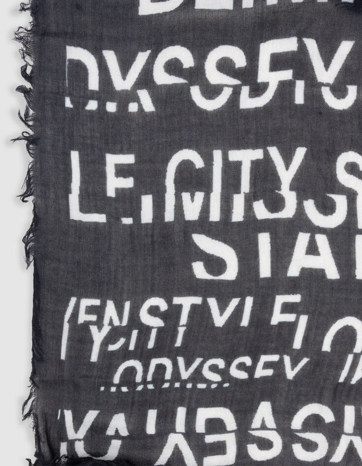 Foulard noir jacquard et broderie messages Femme-4 Foulard noir jacquard et broderie messages Femme-4