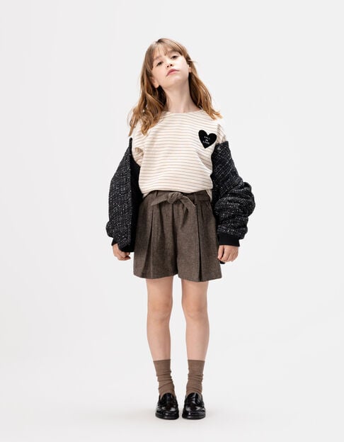 Bruine gemêleerde short flanel meisjes - IKKS