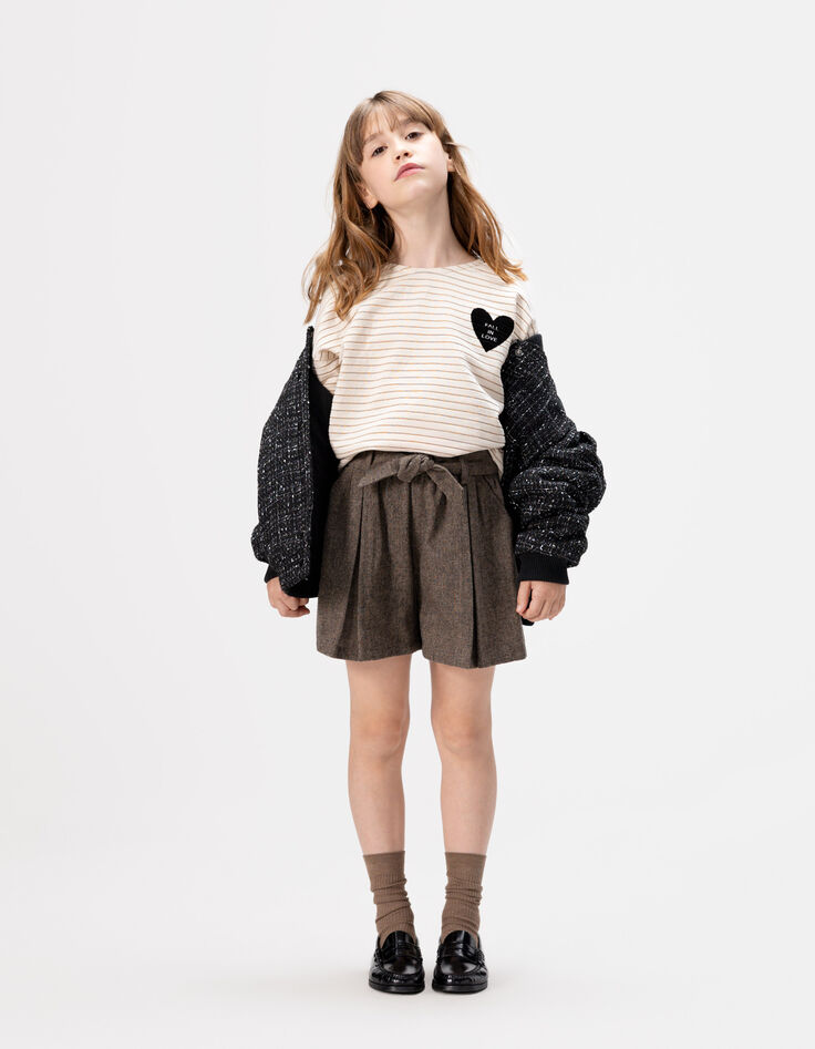 Shorts marrón franela jaspeado niña-1