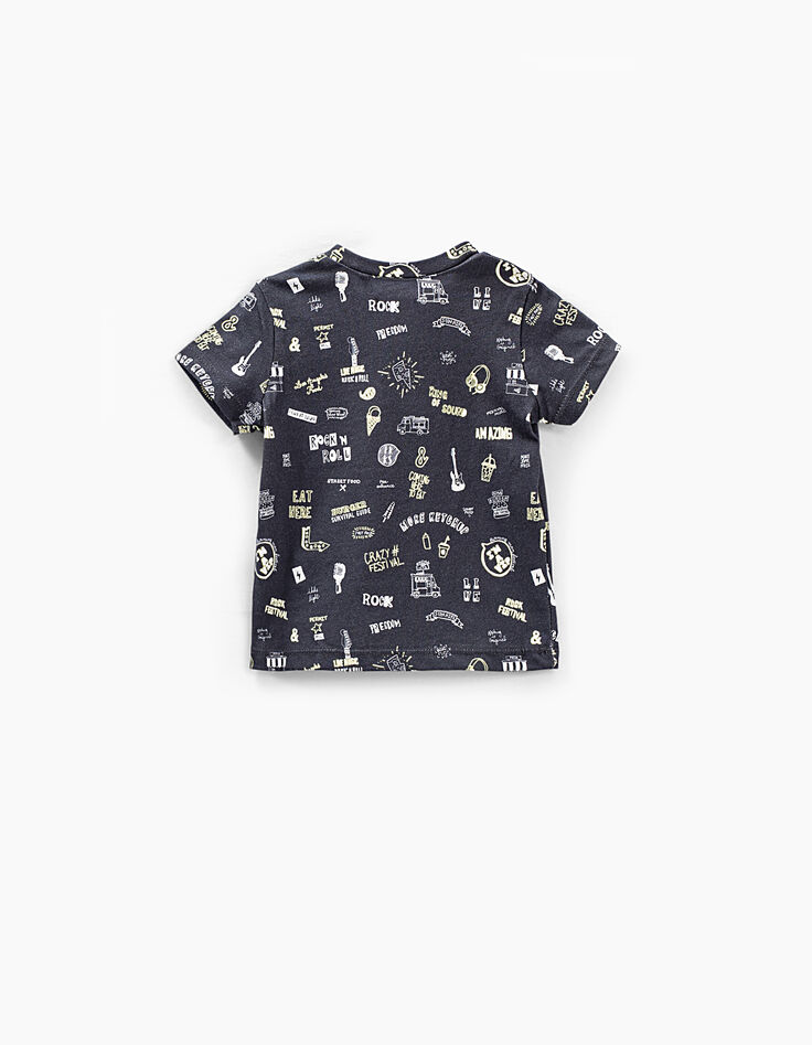 Tee-shirt gris anthracite all over musique bébé garçon -4