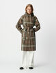 Women&rsquo;s khaki check long trench coat with detachable hood-2