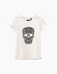 Tee-shirt blanc cassé à tête de mort dentelle fille-1