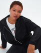 Zwart vest met rits, capuchon en geborduurde mouwen I.Code-6