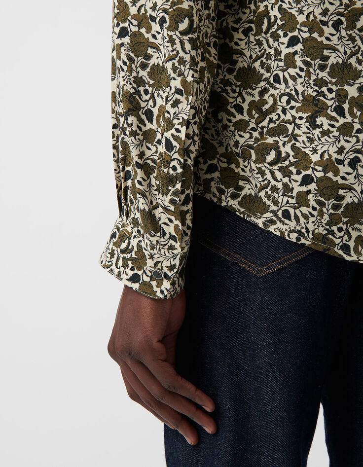 Men’s khaki SLIM shirt with floral skull print-4