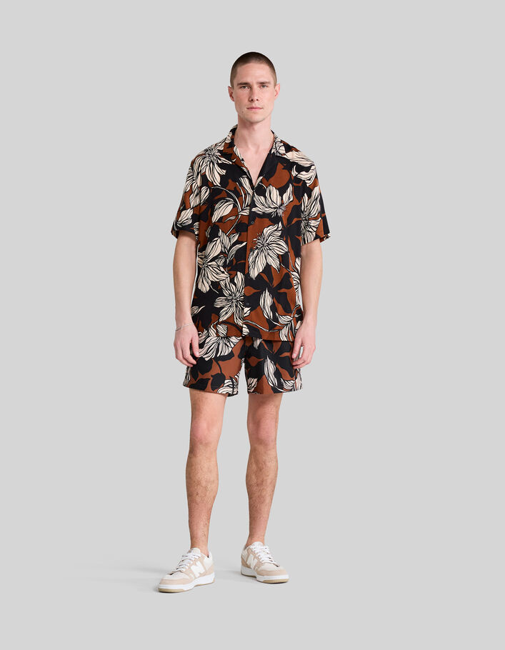 Men’s chocolate recycled swim shorts with XL flowers - IKKS