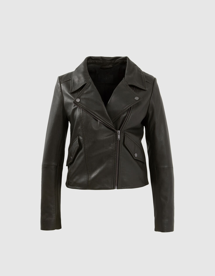 Chaqueta cuero wakame estilo motero capucha-7