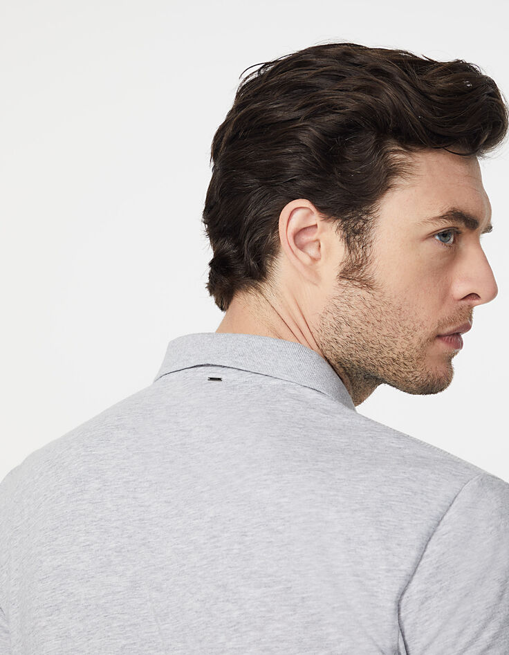 Polo gris claro jaspeado bi-tejido con relieve Hombre-5