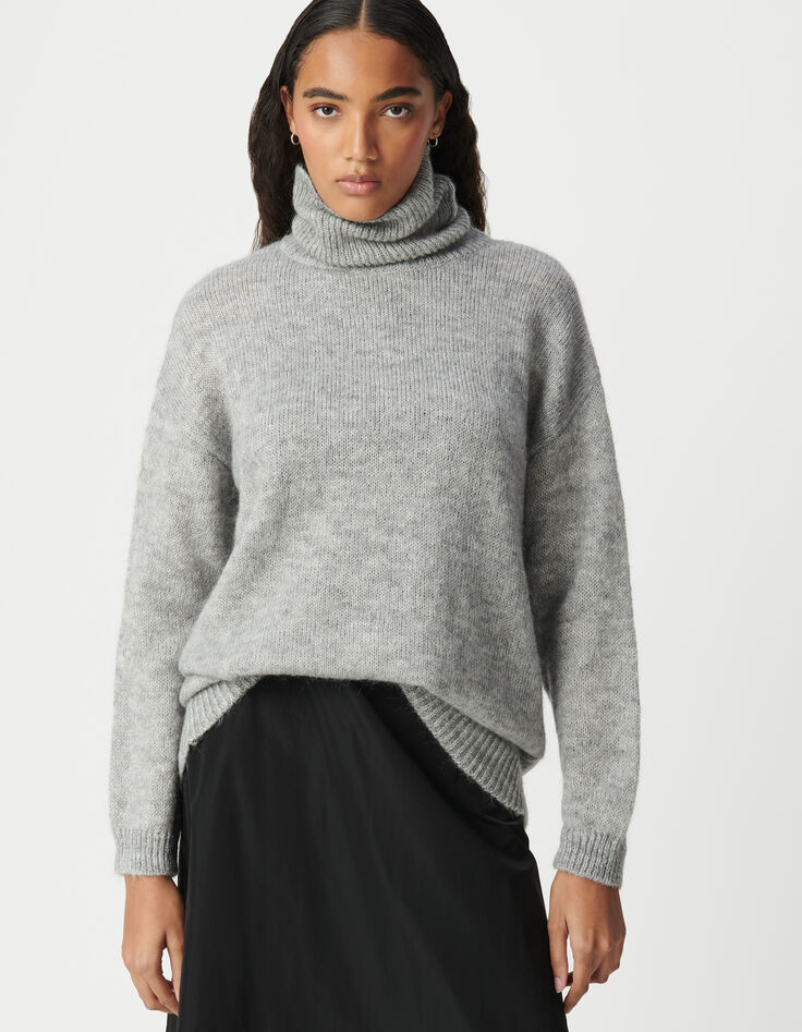 Grauer Rollkragenpullover für Damen mit Lurex-Rippung-5