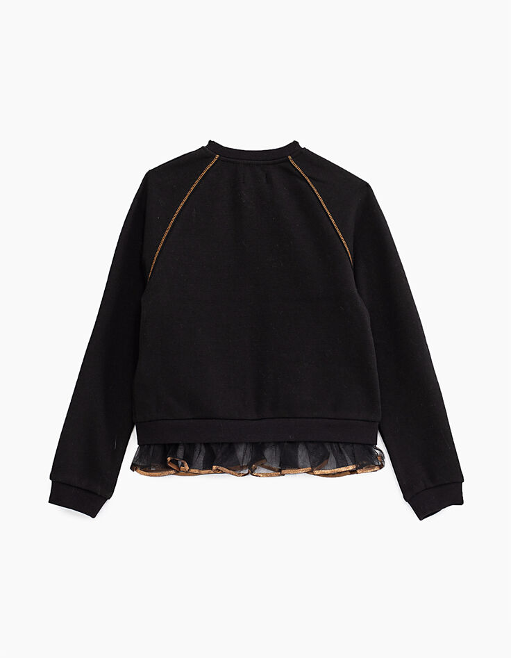 Cardigan noir zippé bordé de tulle fille-3 Cardigan noir zippé bordé de tulle fille-3