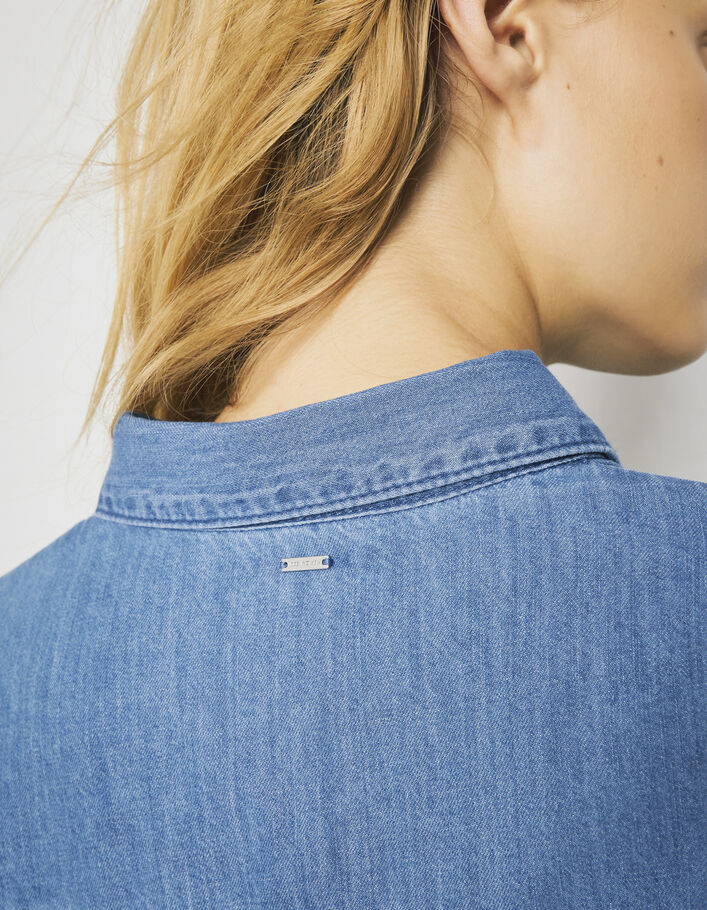 Overhemd in biojeans met patch-effect en volants dames-5