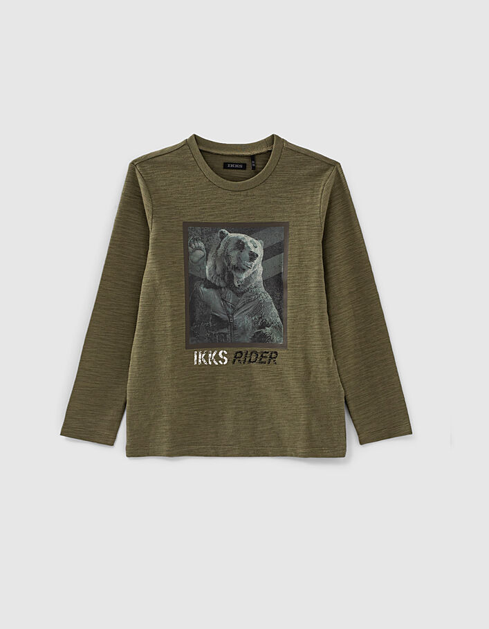 Boys’ khaki lenticular bear image T-shirt - IKKS