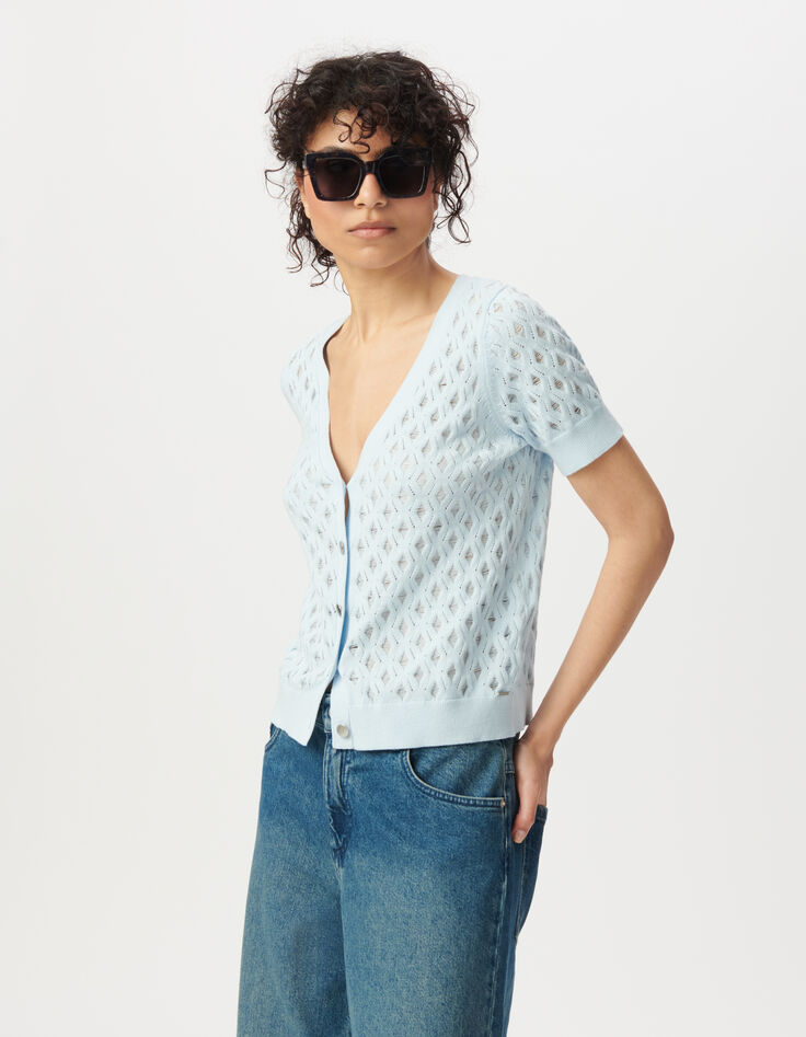 Blue fine knit back/front reversible cardigan-3