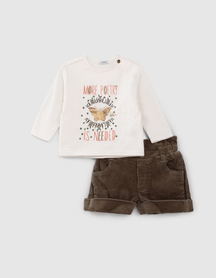 2-in-1 baby meisjes vlinder T-shirt en kaki shorts set-4