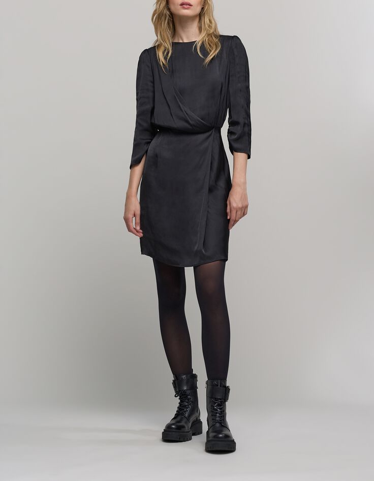 Robe noire froissée dentelle dos Femme-6
