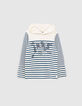 Tee-shirt marinière écru à capuche coton bio garçon-2