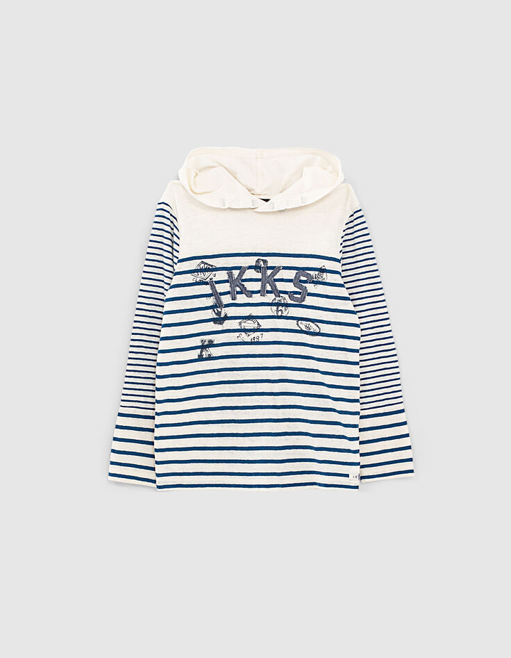 Tee-shirt marinière écru à capuche coton bio garçon-2 Tee-shirt marinière écru à capuche coton bio garçon-2