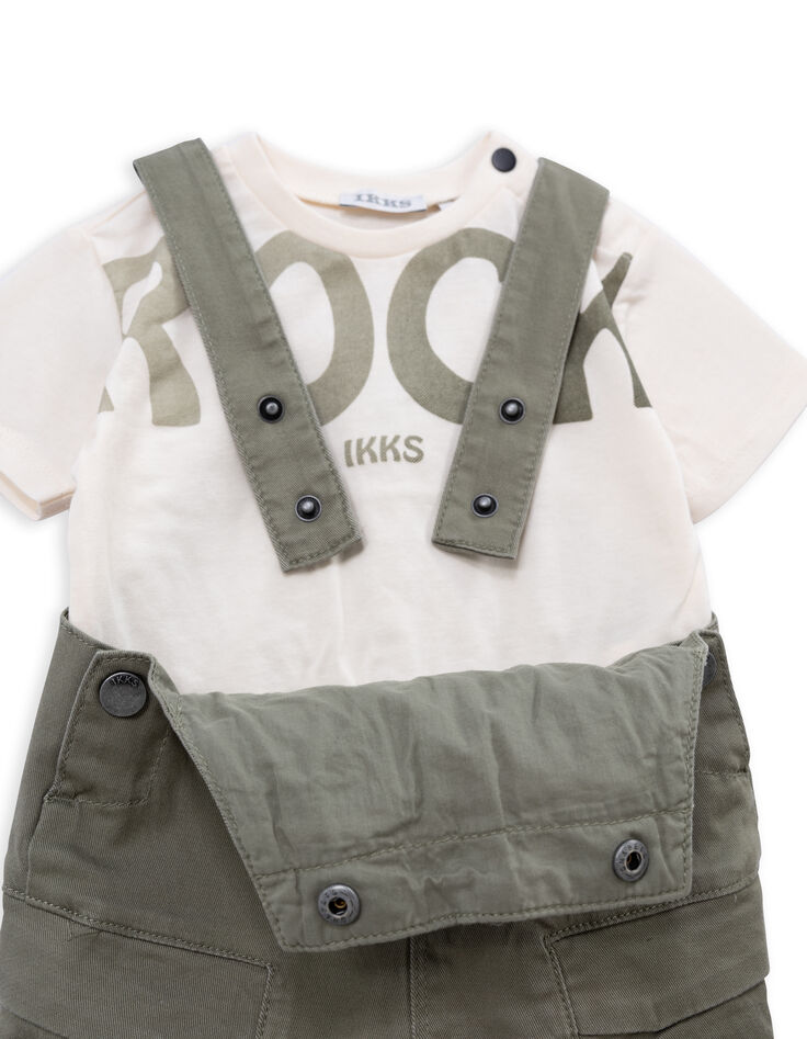 Ensemble salopette kaki et T-shirt message bébé garçon-6
