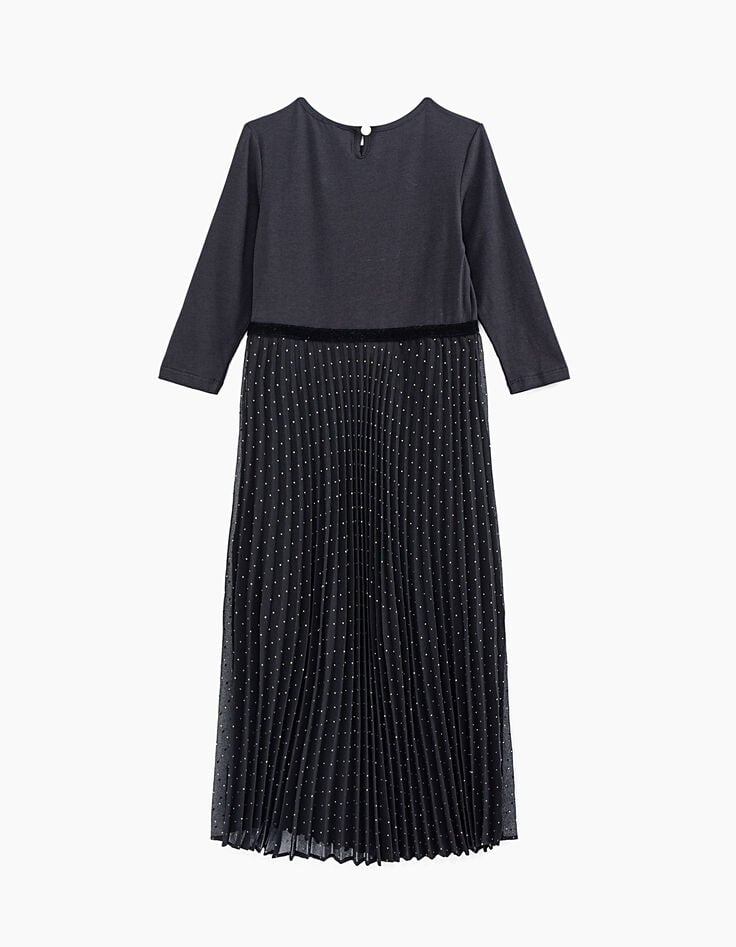 Vestido largo plisado negro bi-tejido Midnight Love niña-4 Vestido largo plisado negro bi-tejido Midnight Love niña-4