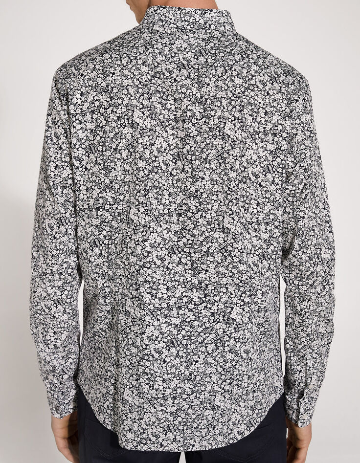 Camisa SLIM azul marino estampado flores blancas Hombre-3
