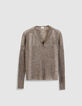 Pull manches longues beige tricot c&ocirc;tes plates Femme-5