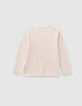 Poederroze T-shirt Essentials met IKKS geborduurd meisjes-2