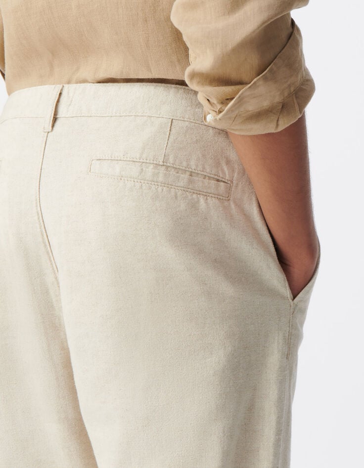 Men&rsquo;s beige cotton and linen chinos-4