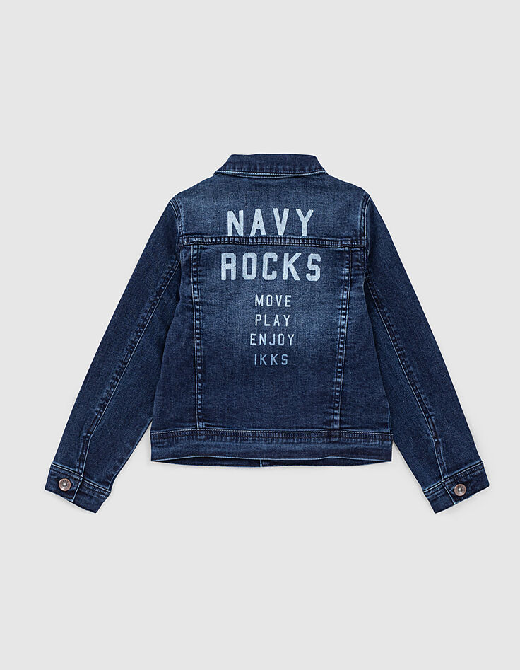 Veste en jean blue vintage à capuche amovible garçon -7