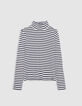 Dames-T-shirt met navy coltrui en witte strepen-5