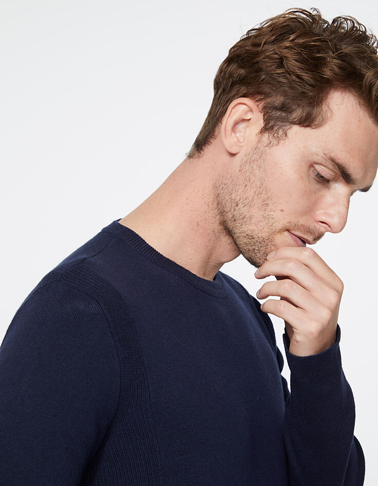 Pull marine en tricot à col rond Homme-4
