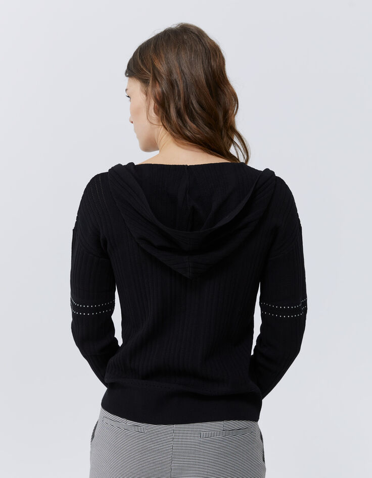 Women’s black knit studded ribbed knit cardigan-3 Women’s black knit studded ribbed knit cardigan-3