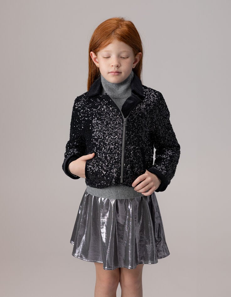 Girls’ black sequinned biker jacket-2 Girls’ black sequinned biker jacket-2