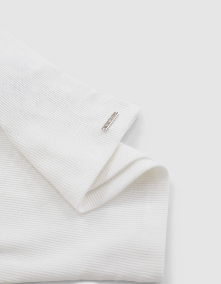 Ecru cropped T-shirt met geborduurde tekst meisjes-2 Ecru cropped T-shirt met geborduurde tekst meisjes-2