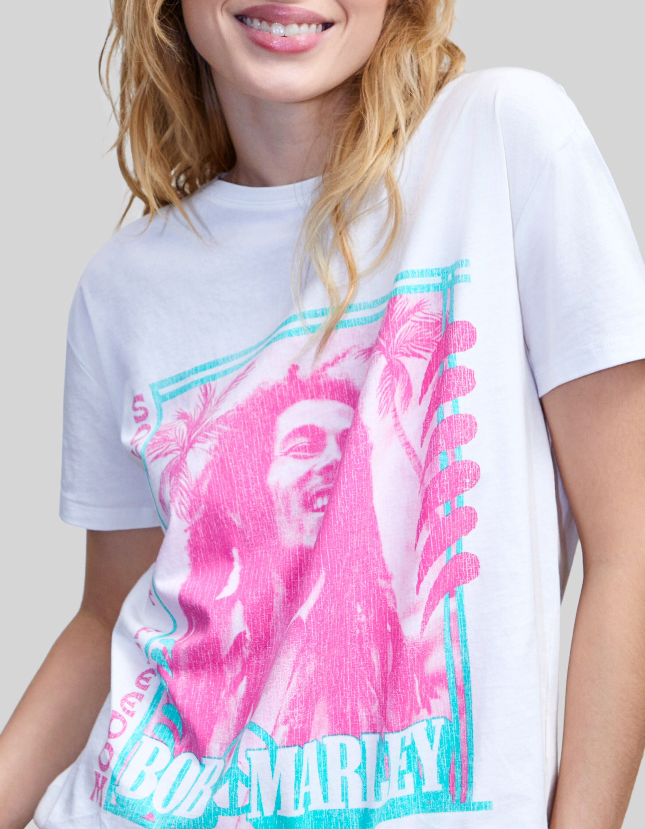 Women s white organic cotton T shirt Bob Marley image IKKS