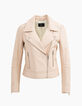 Blouson nude en cuir d'agneau détails zips femme-1