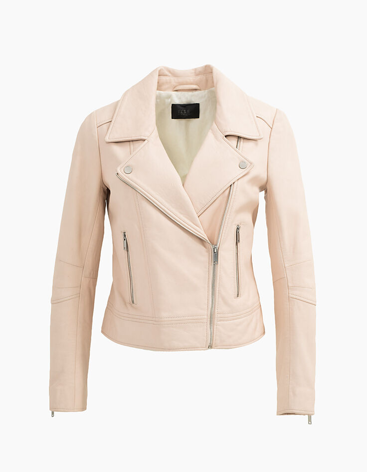 Blouson nude en cuir d'agneau détails zips femme-1