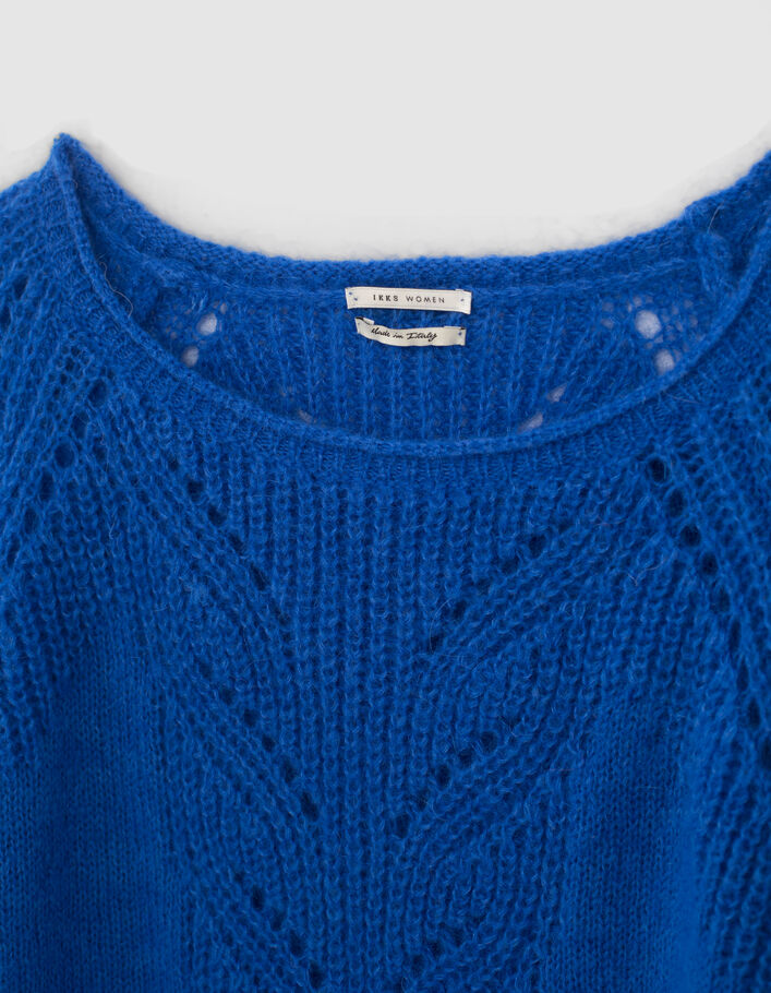 Jersey punto calado azul eléctrico cuello enrollado mujer-2