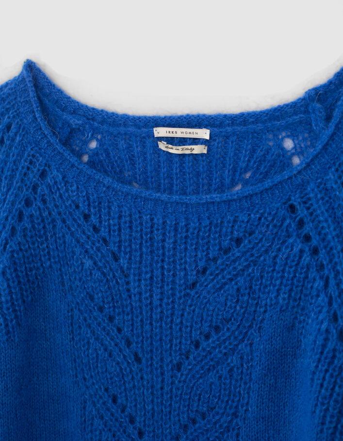Women’s electric blue openwork knit rolled neck sweater-2