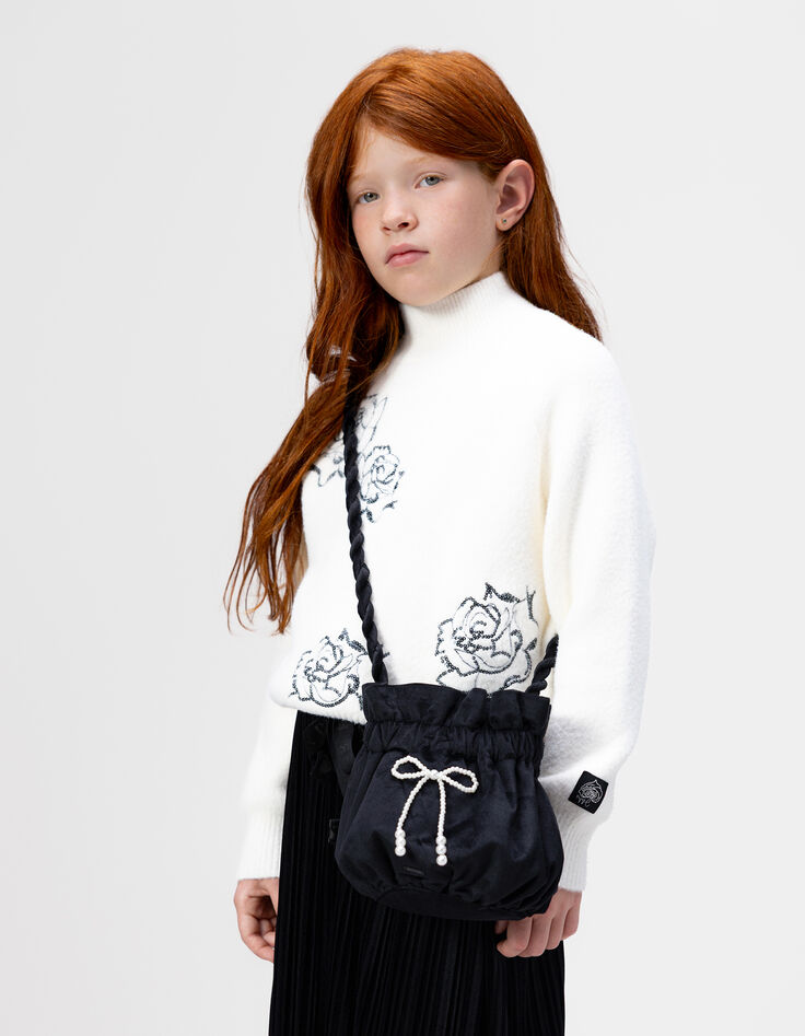 Schwarze Mädchen-Eimertasche Pannesamt-1
